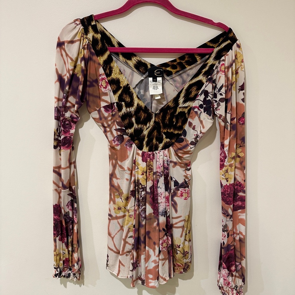 Just Cavalli Multicolor Floral and Animal Print Blouse